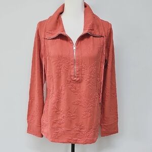 Tommy Bahama Coral Half Zip Jaquard Knit Drawstring Collar Pullover Sz M